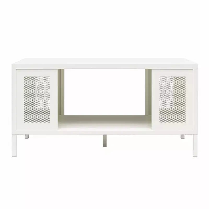 Table basse Shadwick en métal avec des accents de treillis métallique perforé