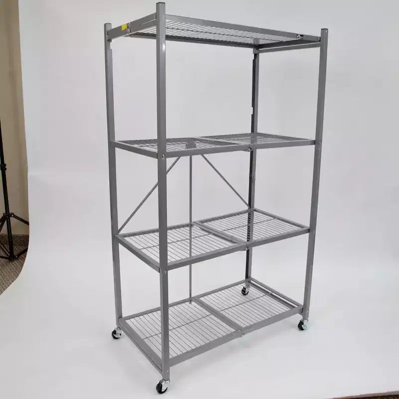 Étagère de rangement pliable en métal R5 à 4 niveaux avec roues, capacité de 450 kg pour la cuisine, le garage ou le jardin, étain, certifiée reconditionnée
