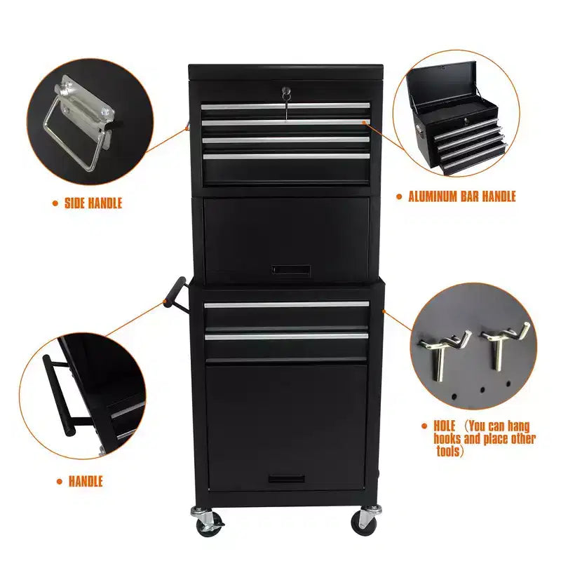 Servante à outils roulante 6 tiroirs avec roues, armoire de rangement à outils Meta avec boîte à outils supérieure détachable, chariot à outils sur roues pour atelier, entrepôt, garage
