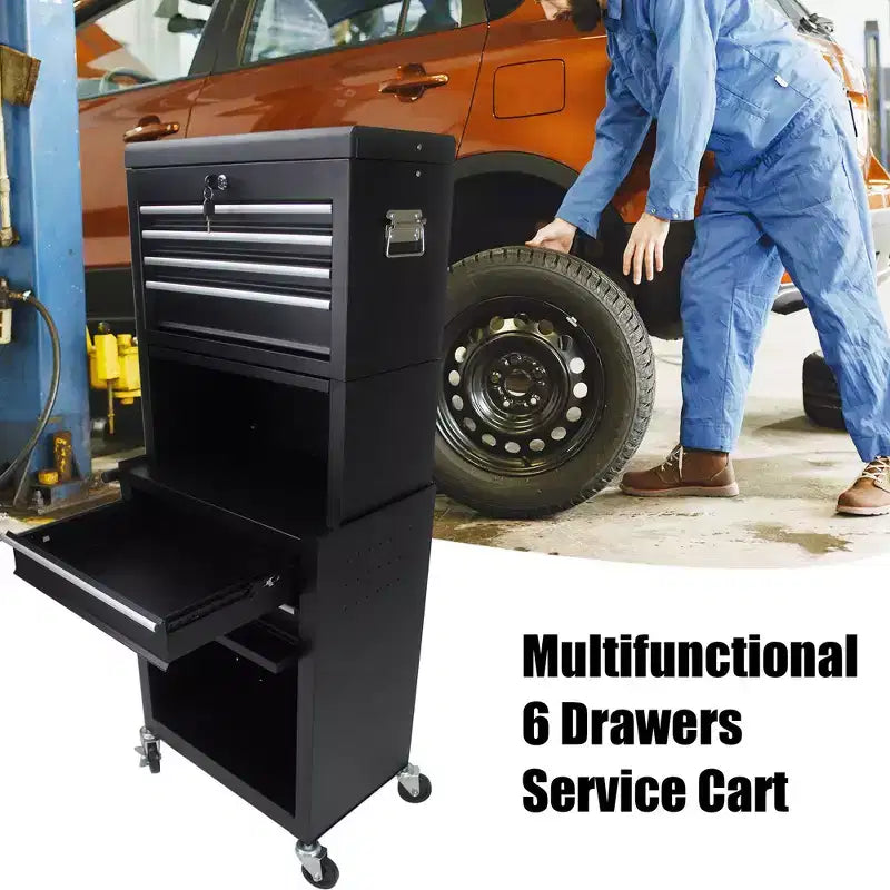 Servante à outils roulante 6 tiroirs avec roues, armoire de rangement à outils Meta avec boîte à outils supérieure détachable, chariot à outils sur roues pour atelier, entrepôt, garage