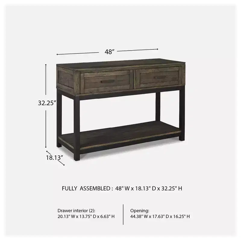 Table basse/console à 2 tiroirs Johurst, brun grisâtre