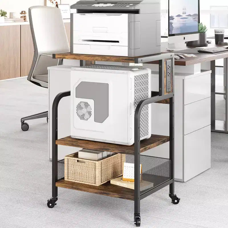 Large Printer Stand, Printer Stand with Wheels for Home Office, 3 Tier Rolling Adjustable Shelf Mobile Printer Table