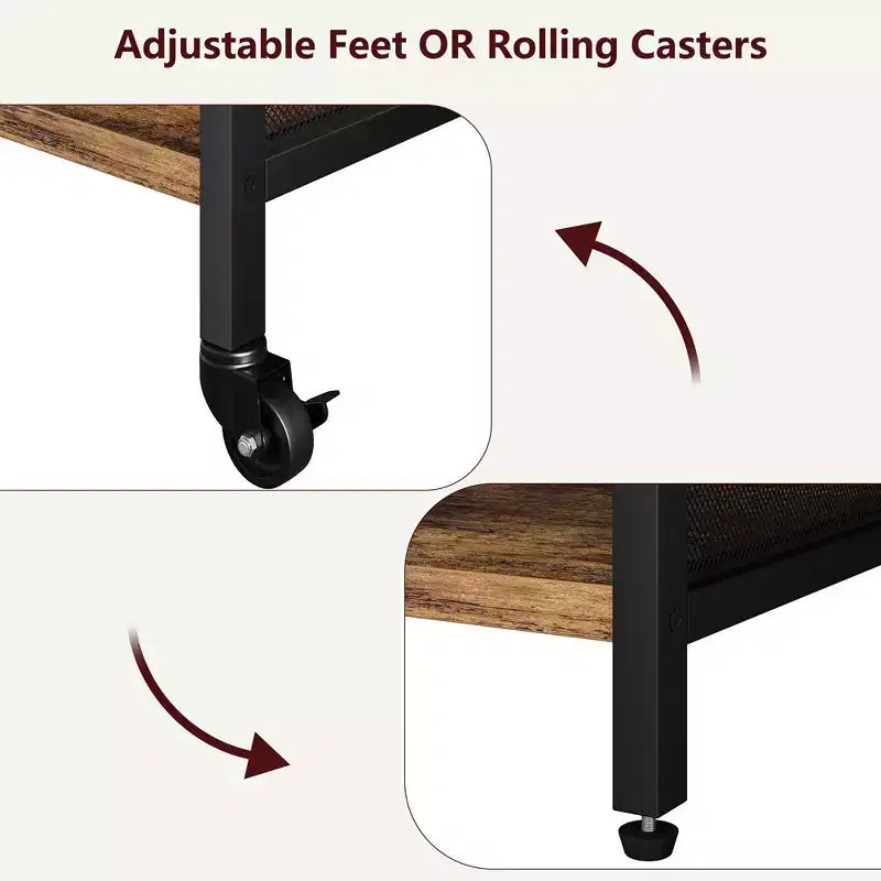 Grand support d'imprimante, support d'imprimante à roulettes pour bureau à domicile, table d'imprimante mobile à 3 niveaux avec étagère réglable
