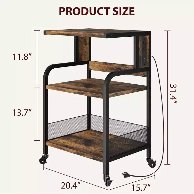 Grand support d'imprimante, support d'imprimante à roulettes pour bureau à domicile, table d'imprimante mobile à 3 niveaux avec étagère réglable