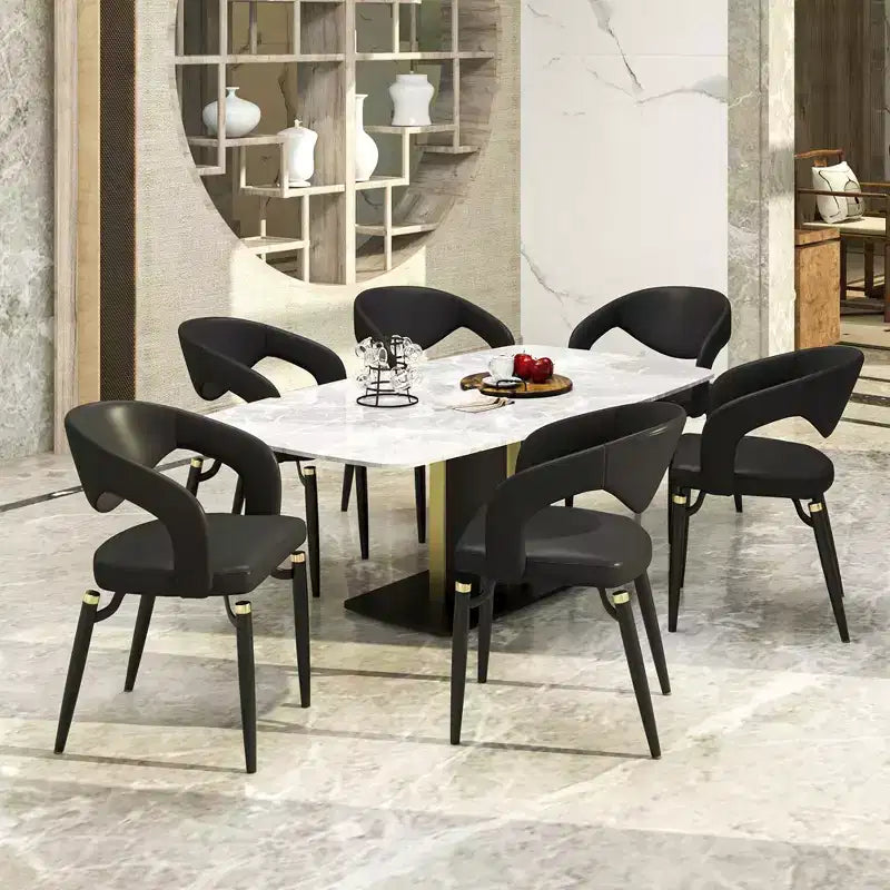 Chaise de salle à manger moderne Entice, assise en cuir rembourré avec dossier ouvert incurvé et pieds en métal, cuisine moderne, salle à manger, maison, sièges de café