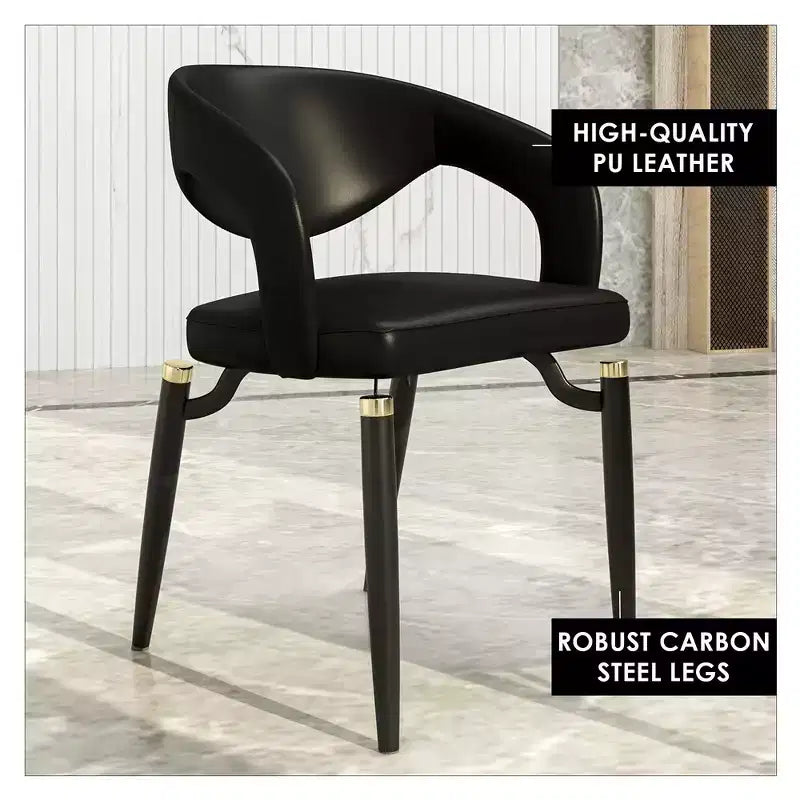 Chaise de salle à manger moderne Entice, assise en cuir rembourré avec dossier ouvert incurvé et pieds en métal, cuisine moderne, salle à manger, maison, sièges de café
