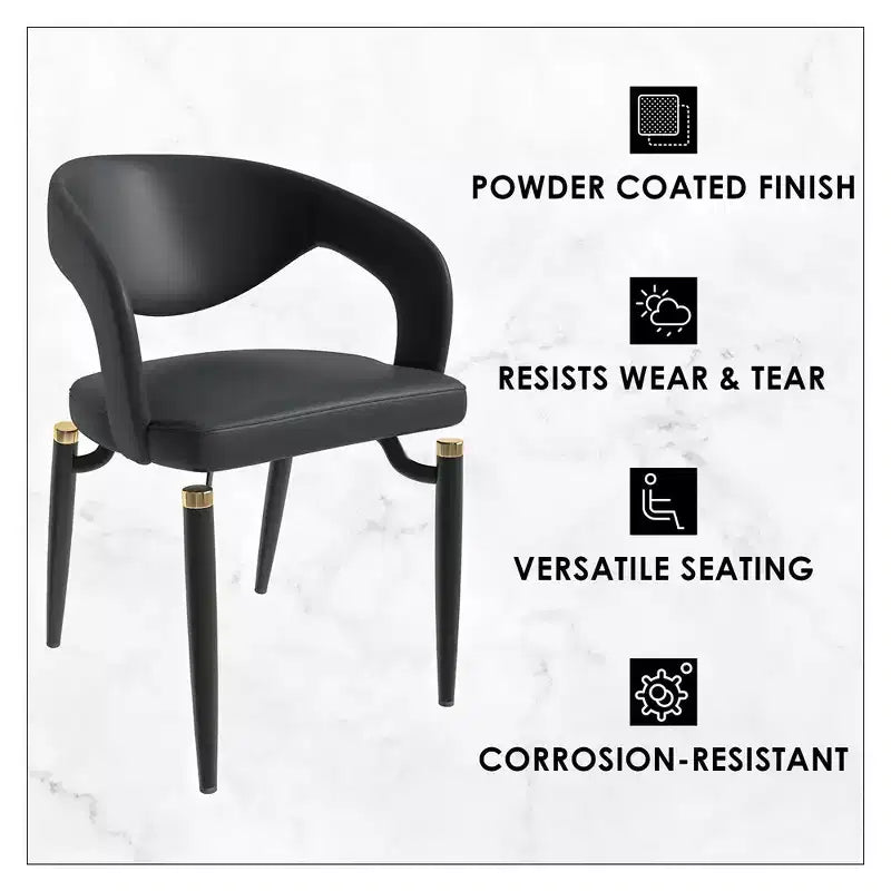 Chaise de salle à manger moderne Entice, assise en cuir rembourré avec dossier ouvert incurvé et pieds en métal, cuisine moderne, salle à manger, maison, sièges de café