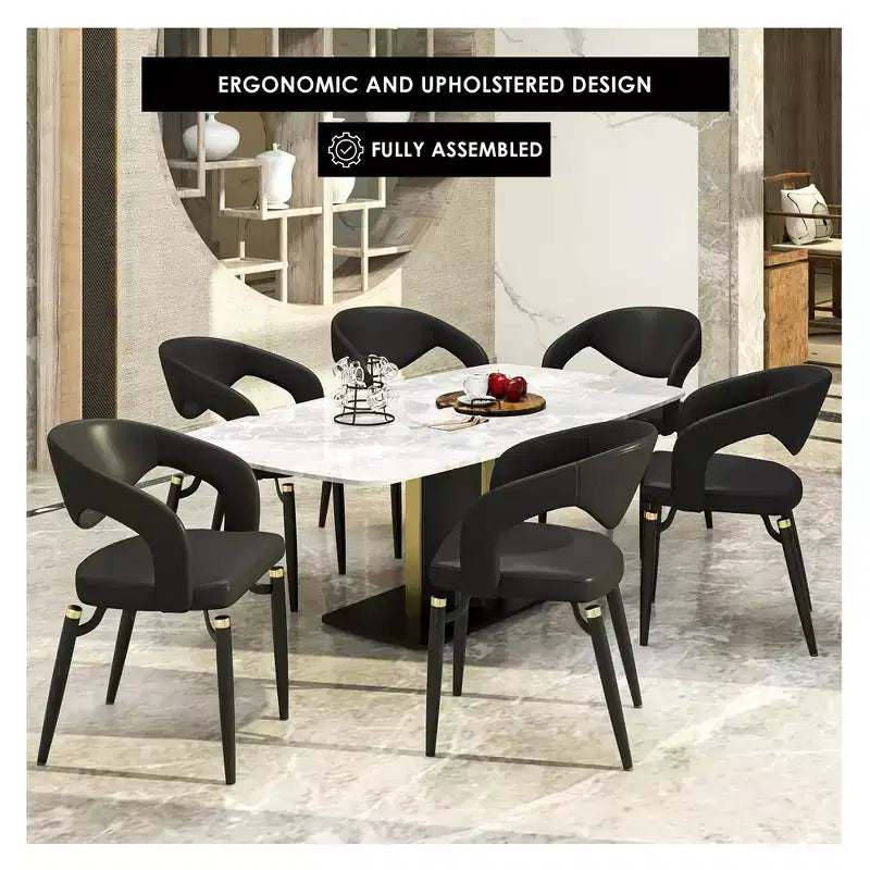 Chaise de salle à manger moderne Entice, assise en cuir rembourré avec dossier ouvert incurvé et pieds en métal, cuisine moderne, salle à manger, maison, sièges de café