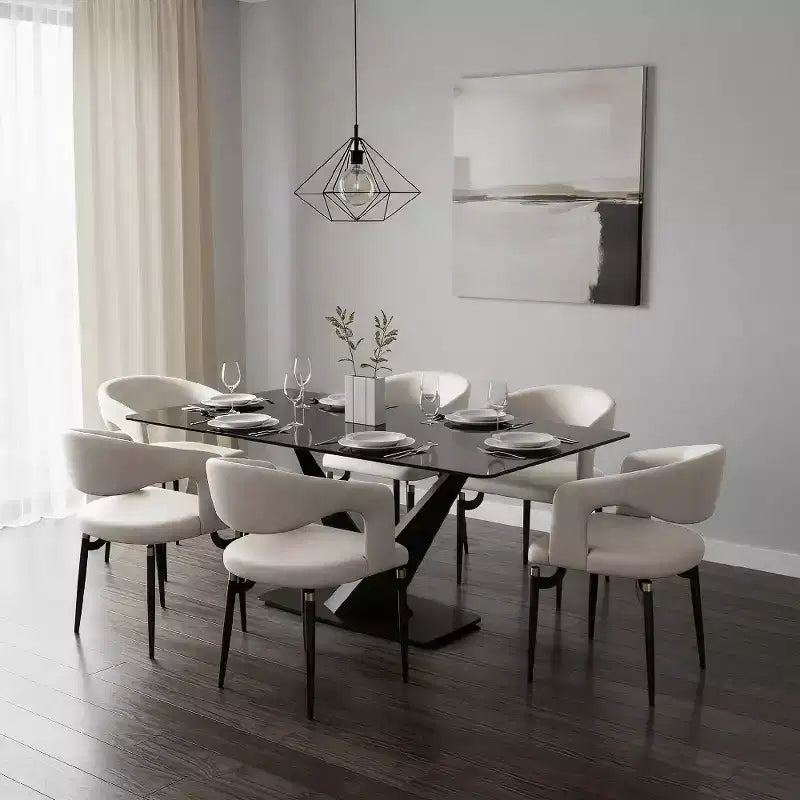 Chaise de salle à manger moderne Entice, assise en cuir rembourré avec dossier ouvert incurvé et pieds en métal, cuisine moderne, salle à manger, maison, sièges de café