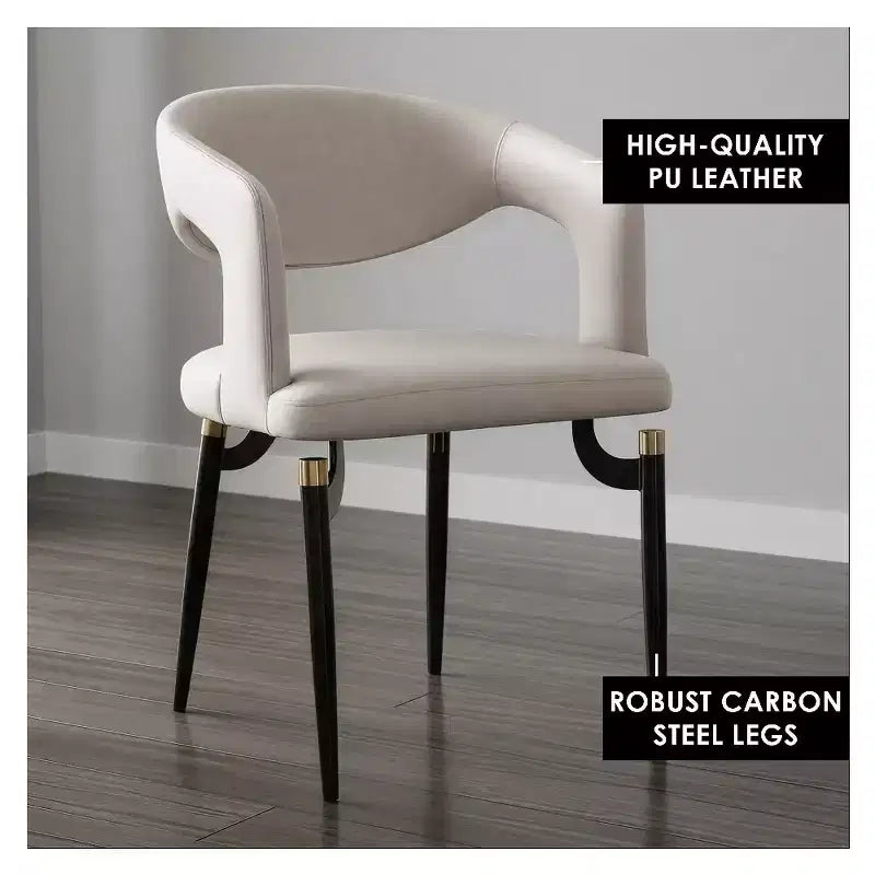 Chaise de salle à manger moderne Entice, assise en cuir rembourré avec dossier ouvert incurvé et pieds en métal, cuisine moderne, salle à manger, maison, sièges de café