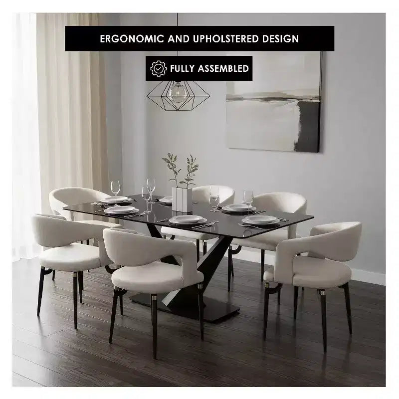 Chaise de salle à manger moderne Entice, assise en cuir rembourré avec dossier ouvert incurvé et pieds en métal, cuisine moderne, salle à manger, maison, sièges de café