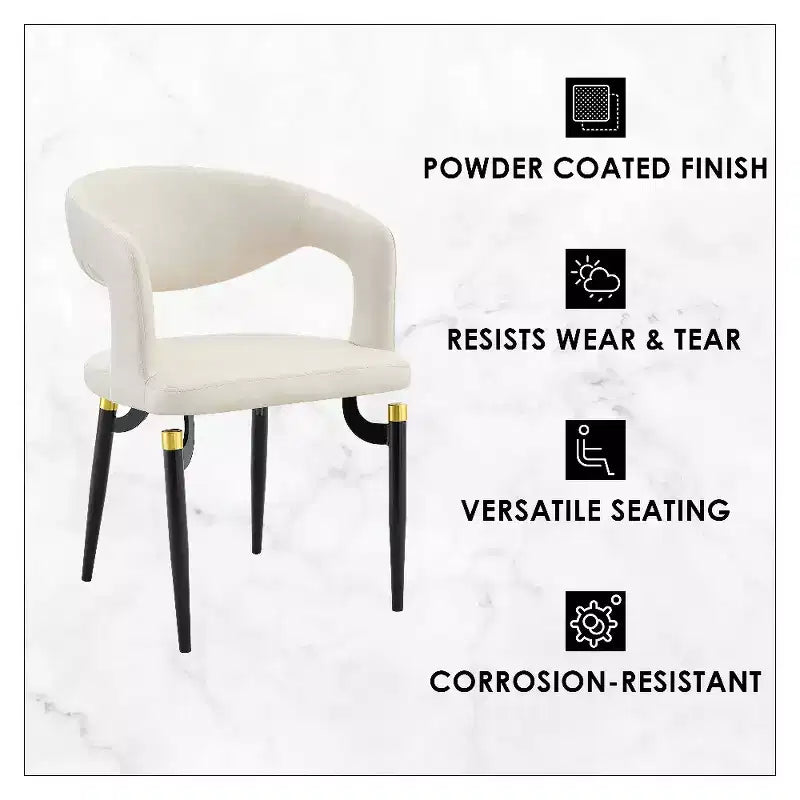 Chaise de salle à manger moderne Entice, assise en cuir rembourré avec dossier ouvert incurvé et pieds en métal, cuisine moderne, salle à manger, maison, sièges de café