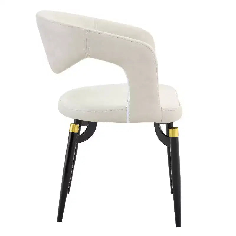 Chaise de salle à manger moderne Entice, assise en cuir rembourré avec dossier ouvert incurvé et pieds en métal, cuisine moderne, salle à manger, maison, sièges de café