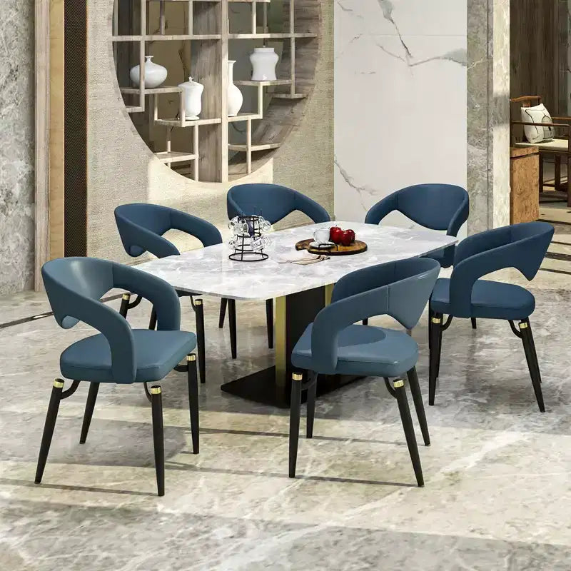 Chaise de salle à manger moderne Entice, assise en cuir rembourré avec dossier ouvert incurvé et pieds en métal, cuisine moderne, salle à manger, maison, sièges de café