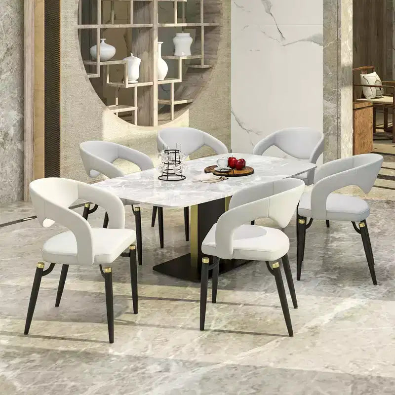 Chaise de salle à manger moderne Entice, assise en cuir rembourré avec dossier ouvert incurvé et pieds en métal, cuisine moderne, salle à manger, maison, sièges de café