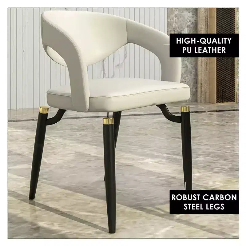Chaise de salle à manger moderne Entice, assise en cuir rembourré avec dossier ouvert incurvé et pieds en métal, cuisine moderne, salle à manger, maison, sièges de café