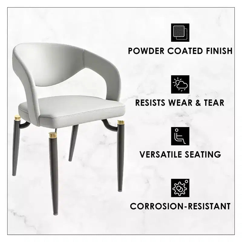 Chaise de salle à manger moderne Entice, assise en cuir rembourré avec dossier ouvert incurvé et pieds en métal, cuisine moderne, salle à manger, maison, sièges de café