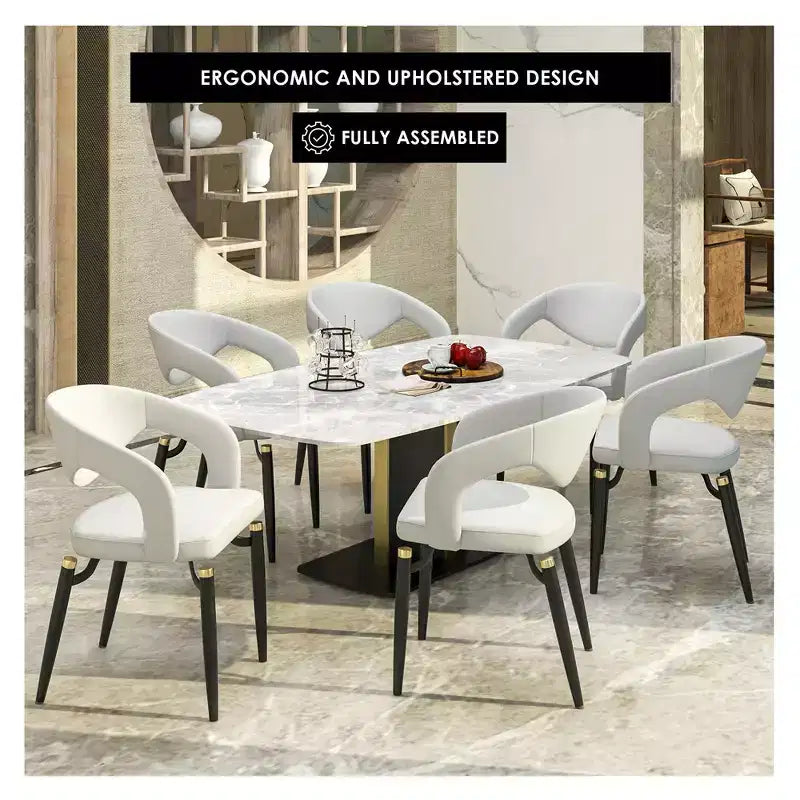Chaise de salle à manger moderne Entice, assise en cuir rembourré avec dossier ouvert incurvé et pieds en métal, cuisine moderne, salle à manger, maison, sièges de café