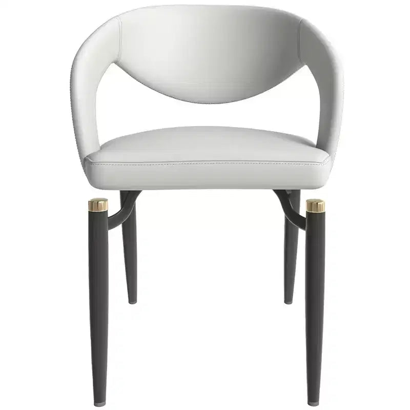 Chaise de salle à manger moderne Entice, assise en cuir rembourré avec dossier ouvert incurvé et pieds en métal, cuisine moderne, salle à manger, maison, sièges de café