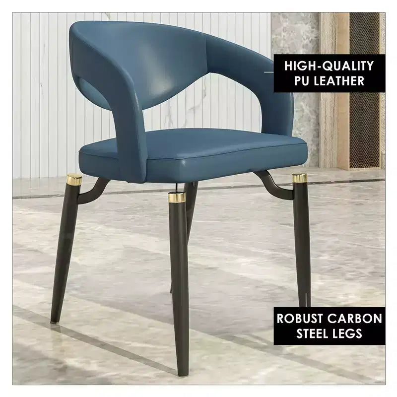 Chaise de salle à manger moderne Entice, assise en cuir rembourré avec dossier ouvert incurvé et pieds en métal, cuisine moderne, salle à manger, maison, sièges de café