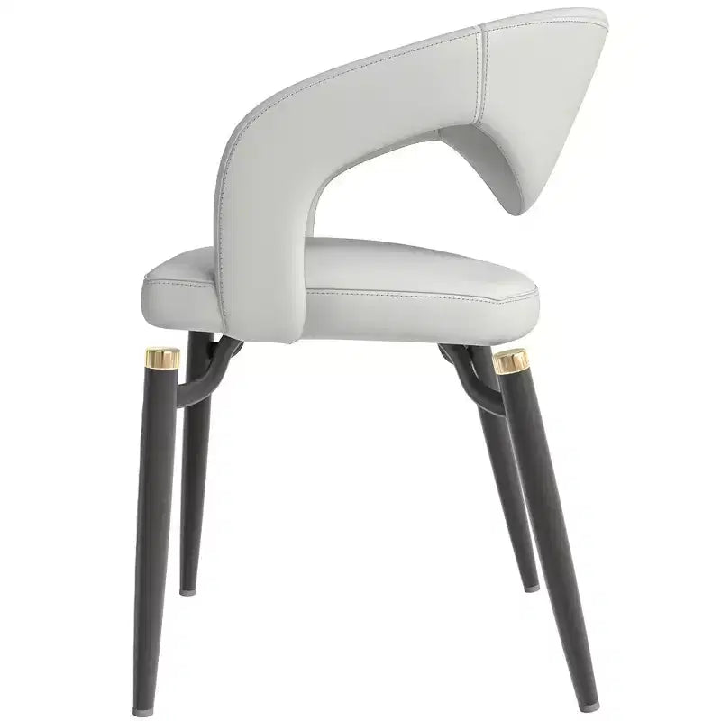 Chaise de salle à manger moderne Entice, assise en cuir rembourré avec dossier ouvert incurvé et pieds en métal, cuisine moderne, salle à manger, maison, sièges de café