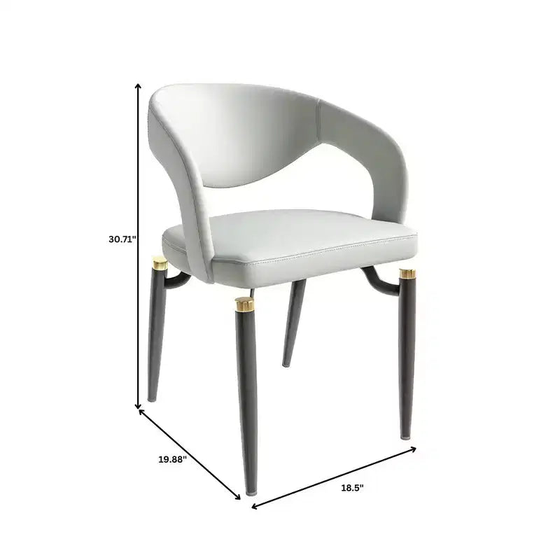 Chaise de salle à manger moderne Entice, assise en cuir rembourré avec dossier ouvert incurvé et pieds en métal, cuisine moderne, salle à manger, maison, sièges de café