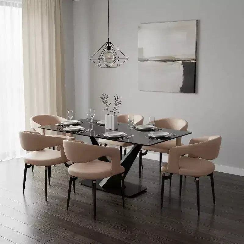 Chaise de salle à manger moderne Entice, assise en cuir rembourré avec dossier ouvert incurvé et pieds en métal, cuisine moderne, salle à manger, maison, sièges de café