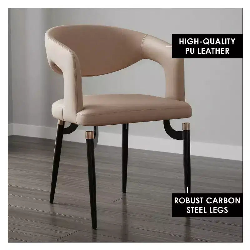Chaise de salle à manger moderne Entice, assise en cuir rembourré avec dossier ouvert incurvé et pieds en métal, cuisine moderne, salle à manger, maison, sièges de café
