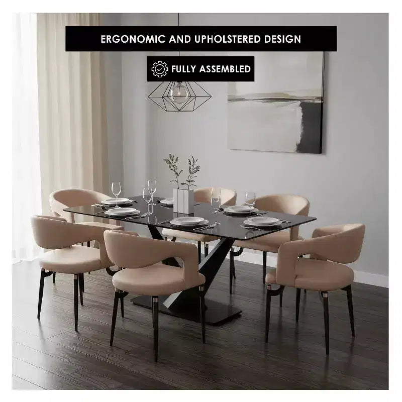 Chaise de salle à manger moderne Entice, assise en cuir rembourré avec dossier ouvert incurvé et pieds en métal, cuisine moderne, salle à manger, maison, sièges de café