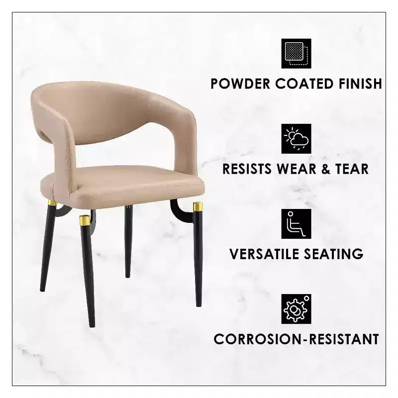 Chaise de salle à manger moderne Entice, assise en cuir rembourré avec dossier ouvert incurvé et pieds en métal, cuisine moderne, salle à manger, maison, sièges de café