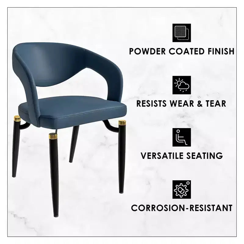 Chaise de salle à manger moderne Entice, assise en cuir rembourré avec dossier ouvert incurvé et pieds en métal, cuisine moderne, salle à manger, maison, sièges de café