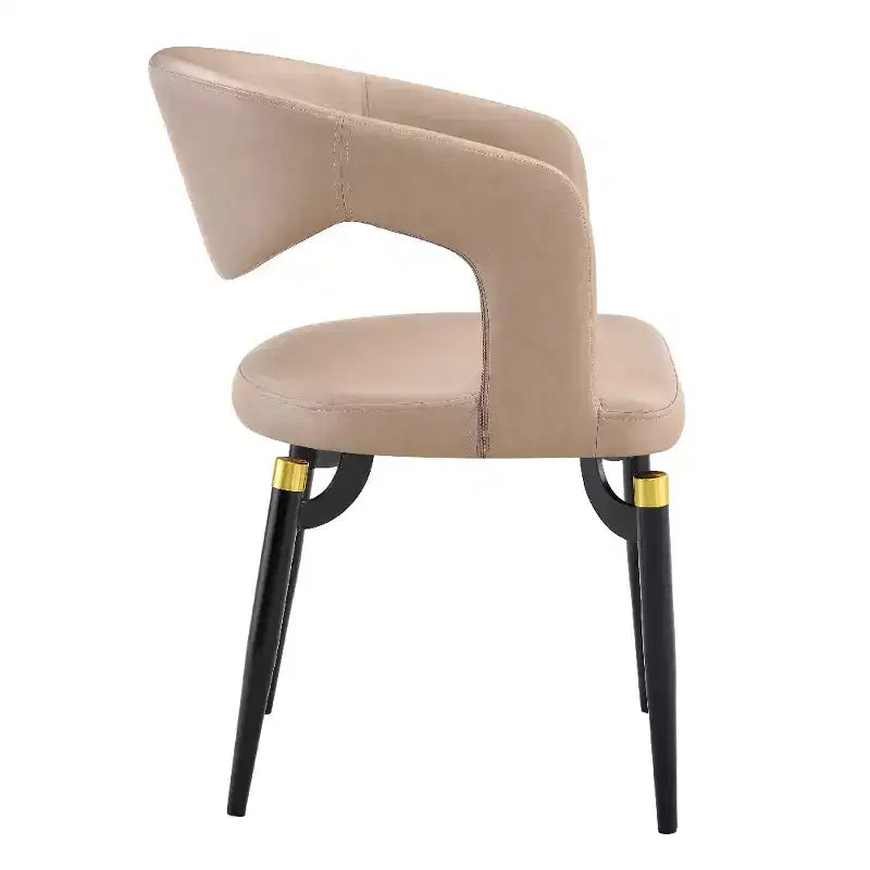 Chaise de salle à manger moderne Entice, assise en cuir rembourré avec dossier ouvert incurvé et pieds en métal, cuisine moderne, salle à manger, maison, sièges de café