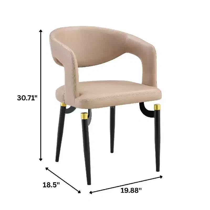Chaise de salle à manger moderne Entice, assise en cuir rembourré avec dossier ouvert incurvé et pieds en métal, cuisine moderne, salle à manger, maison, sièges de café