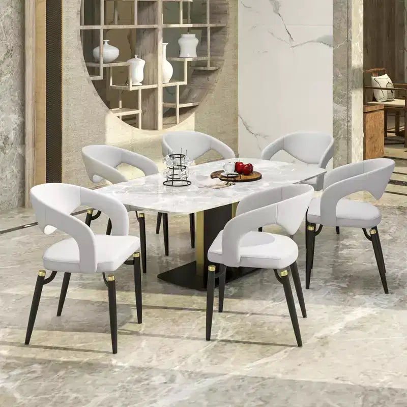 Chaise de salle à manger moderne Entice, assise en cuir rembourré avec dossier ouvert incurvé et pieds en métal, cuisine moderne, salle à manger, maison, sièges de café