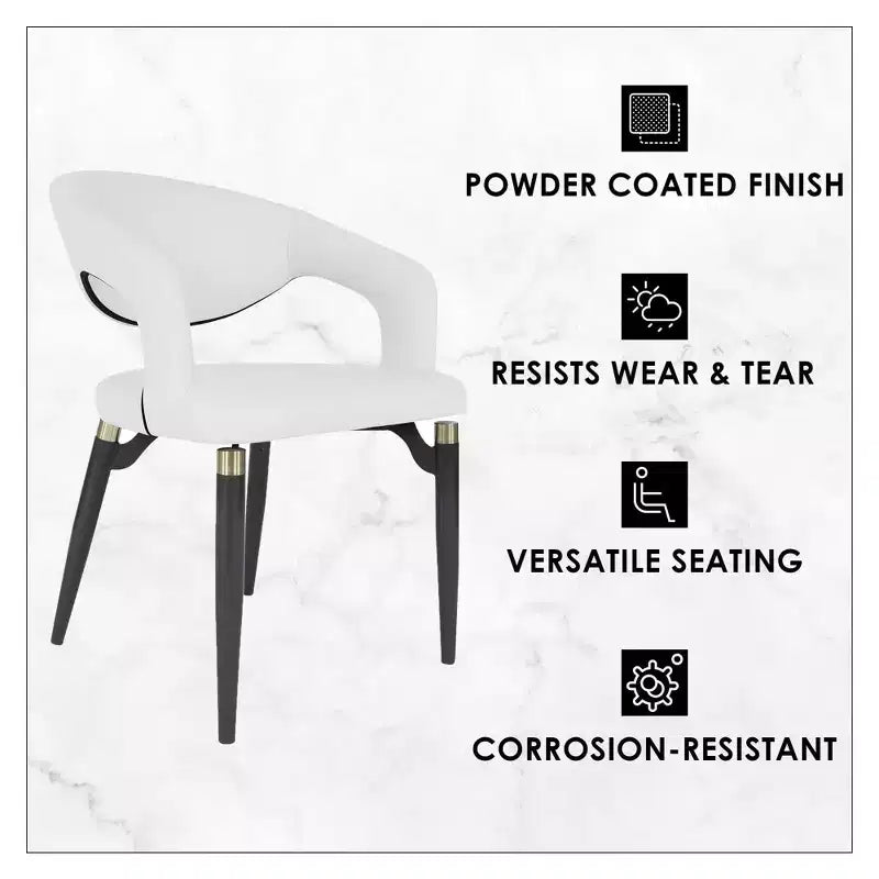 Chaise de salle à manger moderne Entice, assise en cuir rembourré avec dossier ouvert incurvé et pieds en métal, cuisine moderne, salle à manger, maison, sièges de café