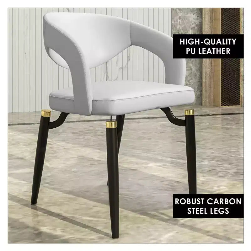 Chaise de salle à manger moderne Entice, assise en cuir rembourré avec dossier ouvert incurvé et pieds en métal, cuisine moderne, salle à manger, maison, sièges de café