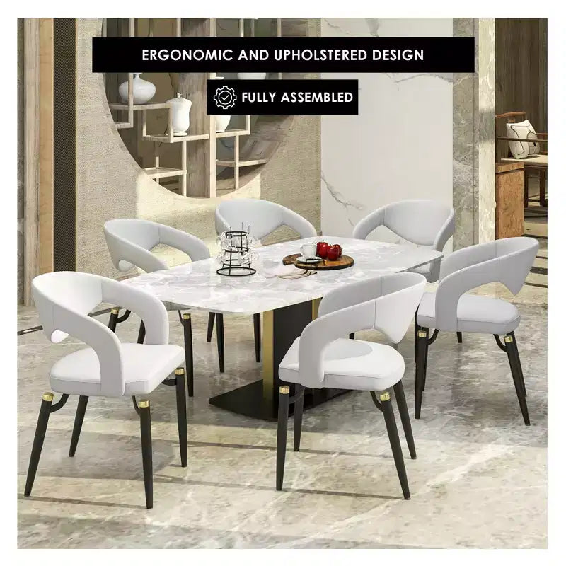 Chaise de salle à manger moderne Entice, assise en cuir rembourré avec dossier ouvert incurvé et pieds en métal, cuisine moderne, salle à manger, maison, sièges de café