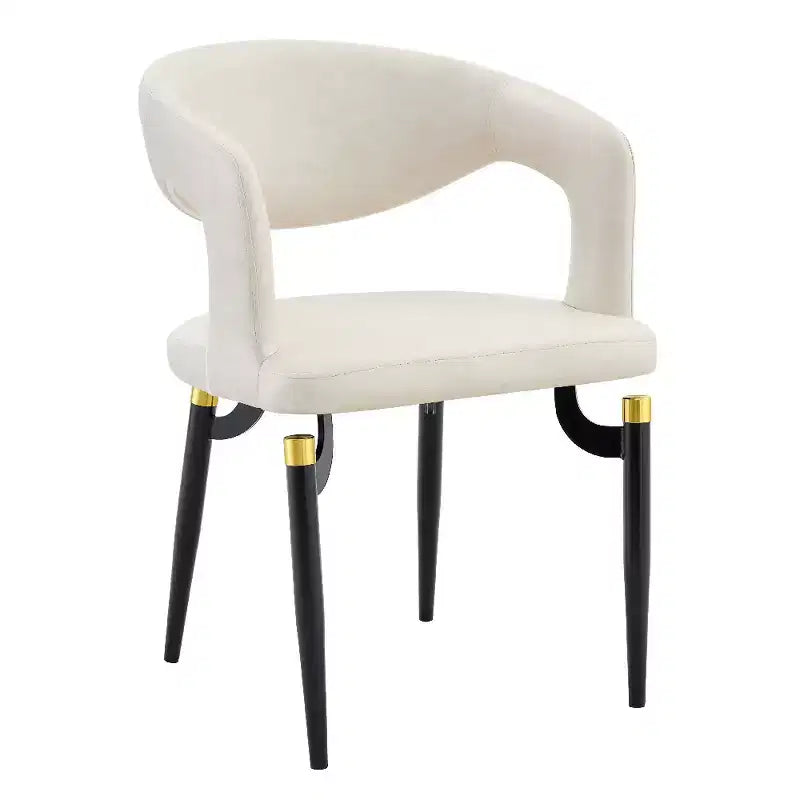 Chaise de salle à manger moderne Entice, assise en cuir rembourré avec dossier ouvert incurvé et pieds en métal, cuisine moderne, salle à manger, maison, sièges de café