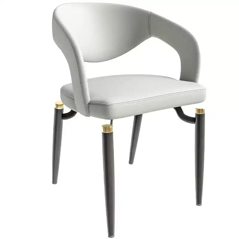 Chaise de salle à manger moderne Entice, assise en cuir rembourré avec dossier ouvert incurvé et pieds en métal, cuisine moderne, salle à manger, maison, sièges de café