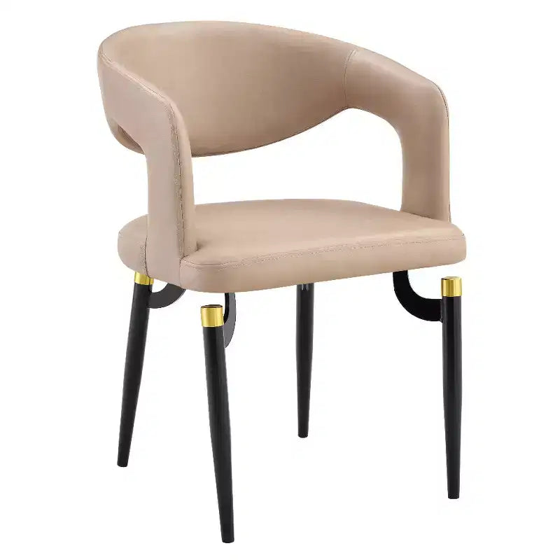 Chaise de salle à manger moderne Entice, assise en cuir rembourré avec dossier ouvert incurvé et pieds en métal, cuisine moderne, salle à manger, maison, sièges de café