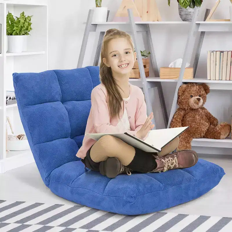 Chaise de sol réglable 14 positions, fauteuil paresseux pliant pour jeux, coussiné neuf Bleu/Vert/Rose clair/Violet/Noir/Café/Marron clair/Rose/Gris