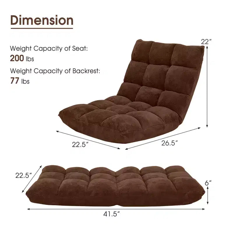 Chaise de sol réglable 14 positions, fauteuil paresseux pliant pour jeux, coussiné neuf Bleu/Vert/Rose clair/Violet/Noir/Café/Marron clair/Rose/Gris