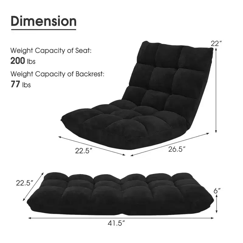 Chaise de sol réglable 14 positions, fauteuil paresseux pliant pour jeux, coussiné neuf Bleu/Vert/Rose clair/Violet/Noir/Café/Marron clair/Rose/Gris