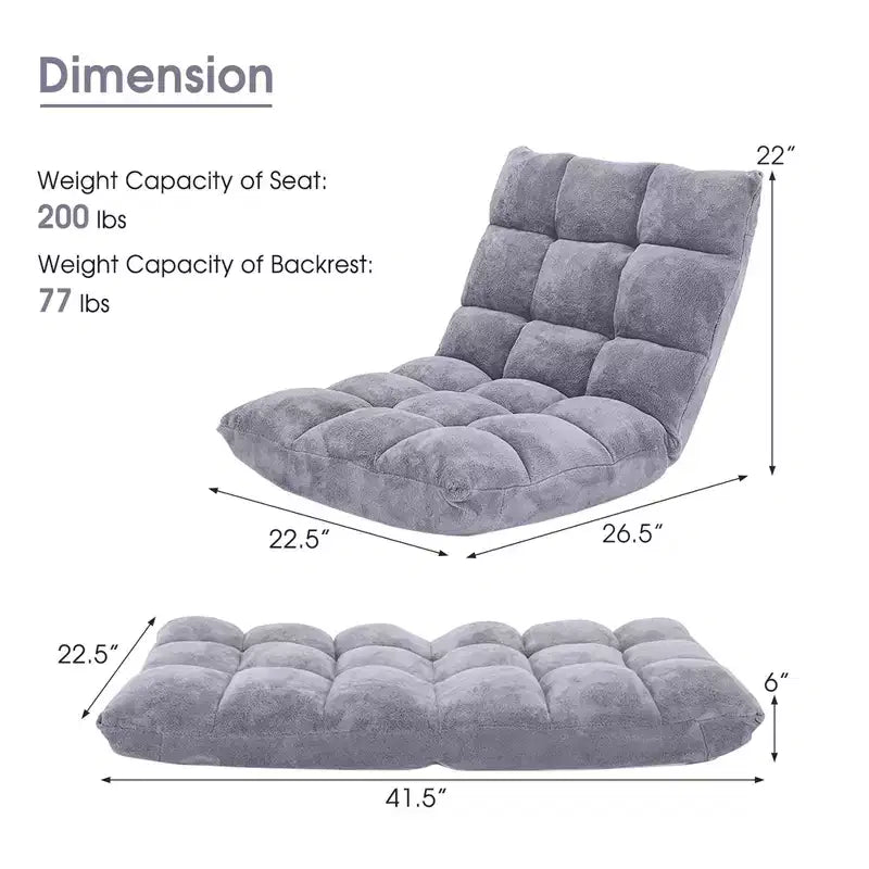 Chaise de sol réglable 14 positions, fauteuil paresseux pliant pour jeux, coussiné neuf Bleu/Vert/Rose clair/Violet/Noir/Café/Marron clair/Rose/Gris