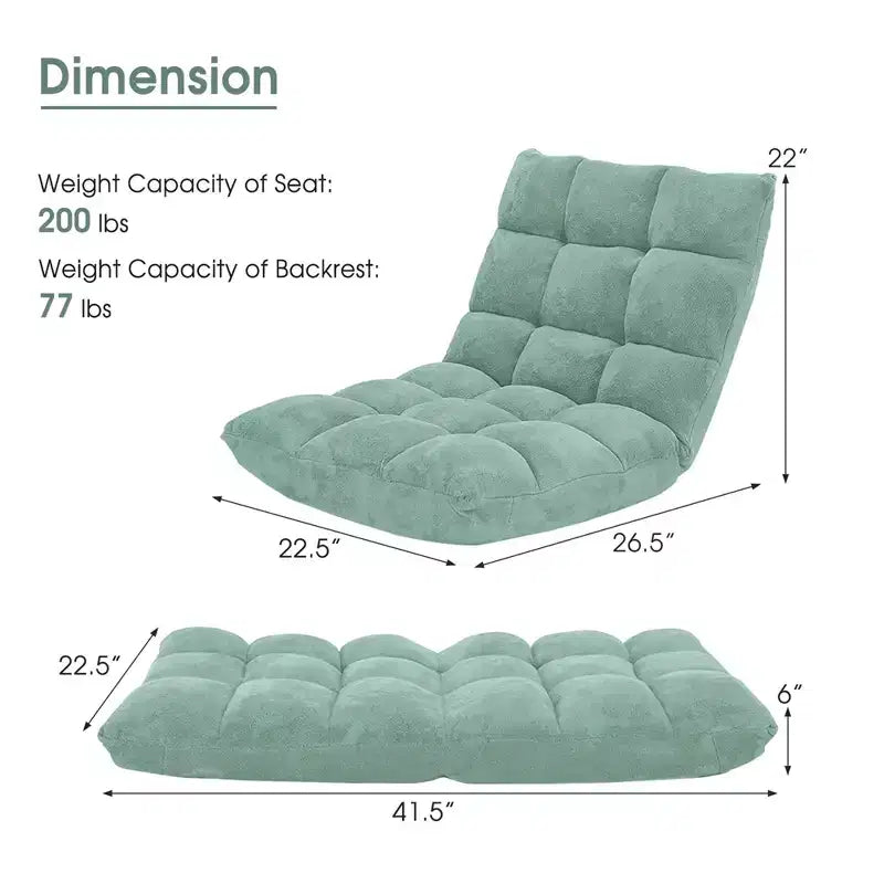 Chaise de sol réglable 14 positions, fauteuil paresseux pliant pour jeux, coussiné neuf Bleu/Vert/Rose clair/Violet/Noir/Café/Marron clair/Rose/Gris