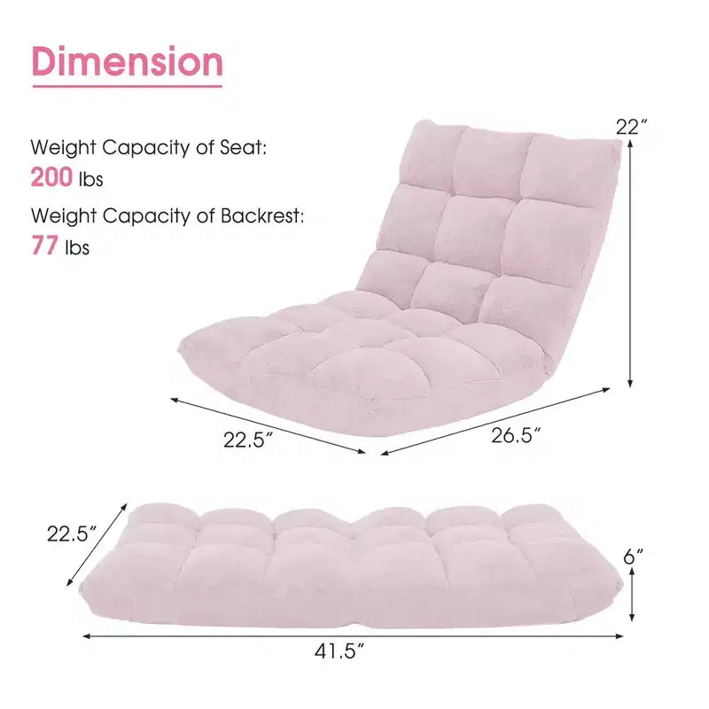 Chaise de sol réglable 14 positions, fauteuil paresseux pliant pour jeux, coussiné neuf Bleu/Vert/Rose clair/Violet/Noir/Café/Marron clair/Rose/Gris