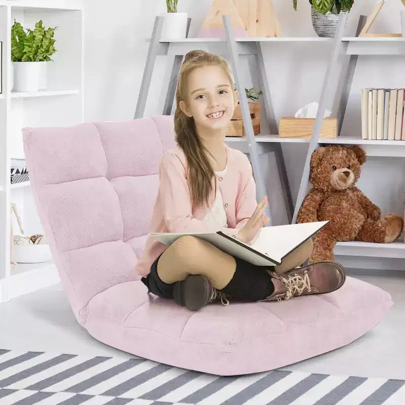 Chaise de sol réglable 14 positions, fauteuil paresseux pliant pour jeux, coussiné neuf Bleu/Vert/Rose clair/Violet/Noir/Café/Marron clair/Rose/Gris
