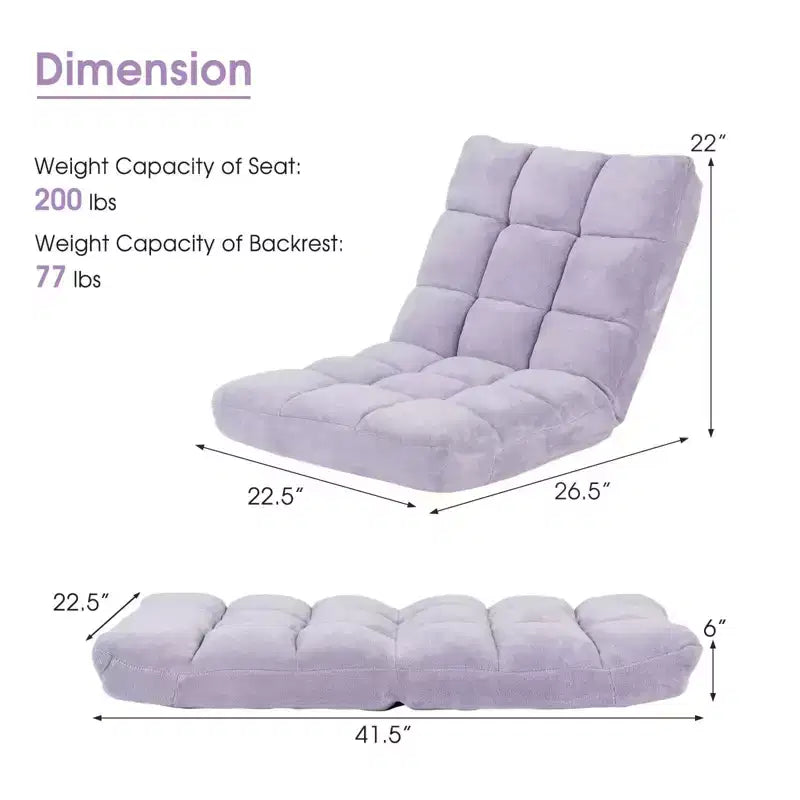 Chaise de sol réglable 14 positions, fauteuil paresseux pliant pour jeux, coussiné neuf Bleu/Vert/Rose clair/Violet/Noir/Café/Marron clair/Rose/Gris