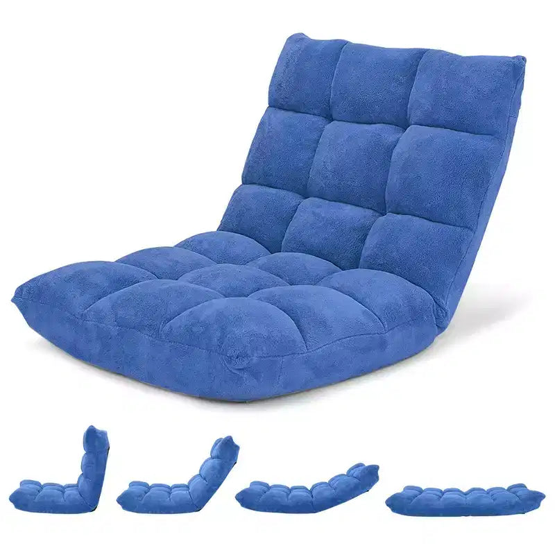 Chaise de sol réglable 14 positions, fauteuil paresseux pliant pour jeux, coussiné neuf Bleu/Vert/Rose clair/Violet/Noir/Café/Marron clair/Rose/Gris