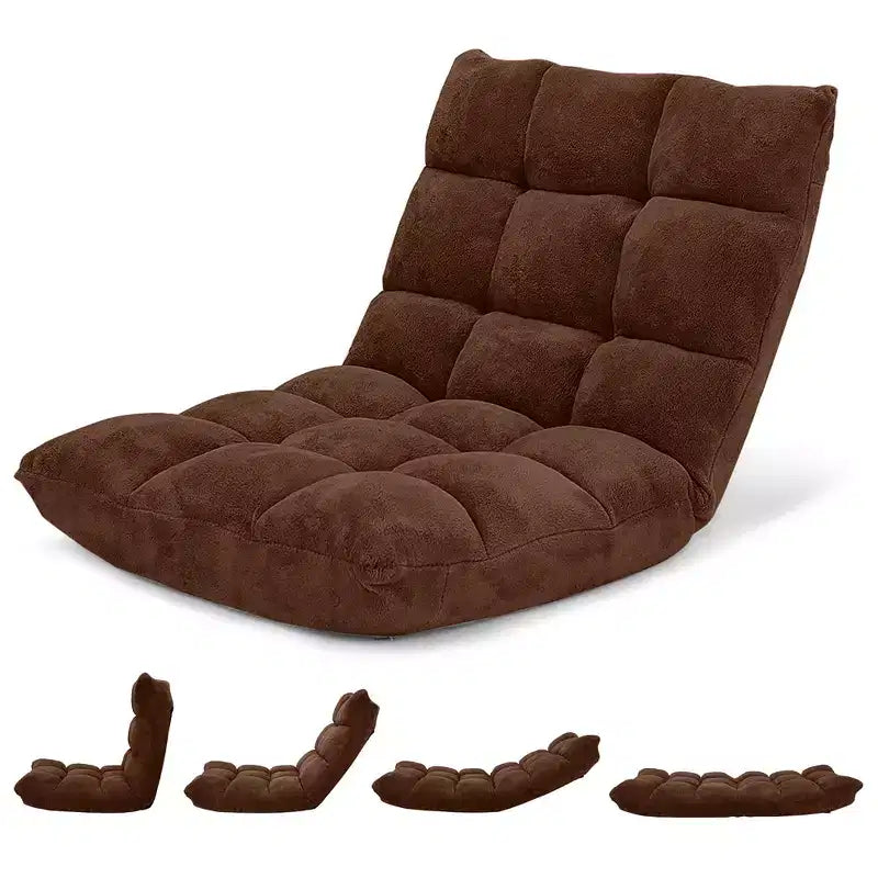 Chaise de sol réglable 14 positions, fauteuil paresseux pliant pour jeux, coussiné neuf Bleu/Vert/Rose clair/Violet/Noir/Café/Marron clair/Rose/Gris